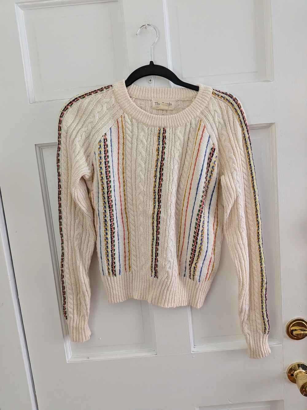 The Reeds Cream Cable Knit Multicolor Stripe Sweater XS - Picture 2 of 6